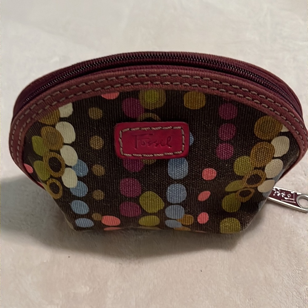 Fossil Small Dome Multicolor Dots Canvas Makeup P… - image 1